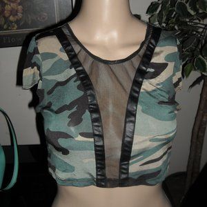 Womens Camouflage army mesh sexy crop top